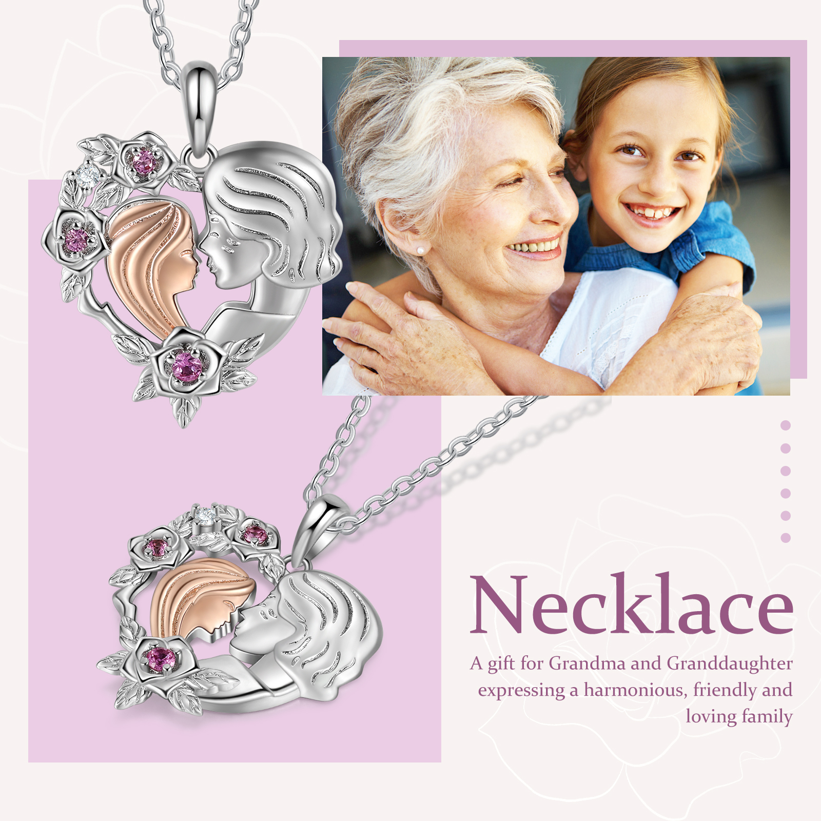 Grandmother and Granddaughter Flower Heart Necklaces Special Bond Necklaces Gift For Her-Jessemade AU