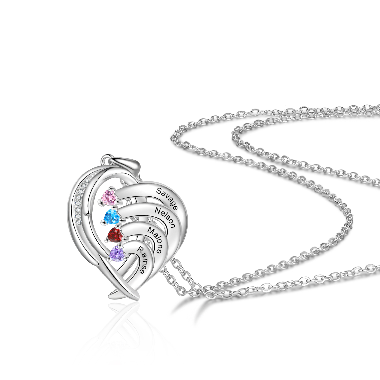 Personalised Heart Wings Necklace With 4 Birthstones Custom Names Necklace Gift For Her-Jessemade AU