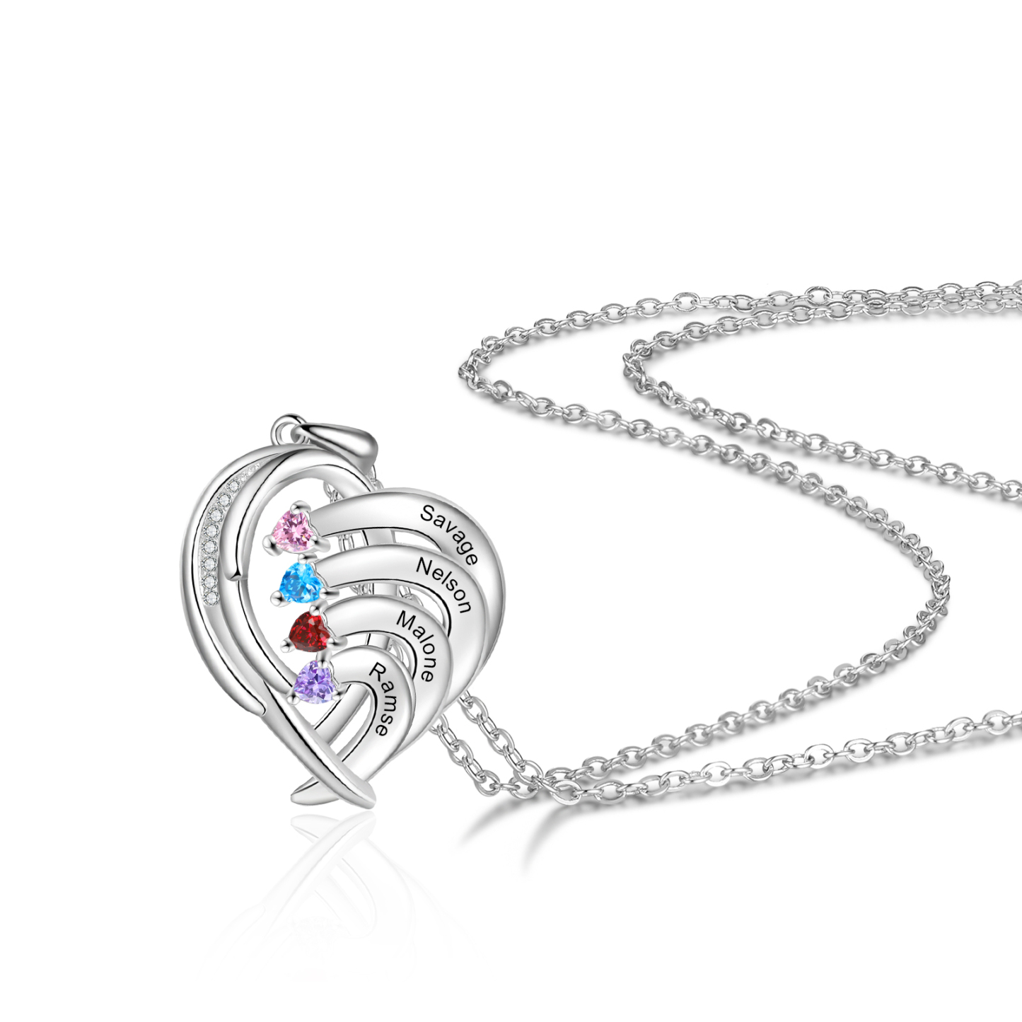Personalised Heart Wings Necklace With 4 Birthstones Custom Names Necklace Gift For Her-Jessemade AU