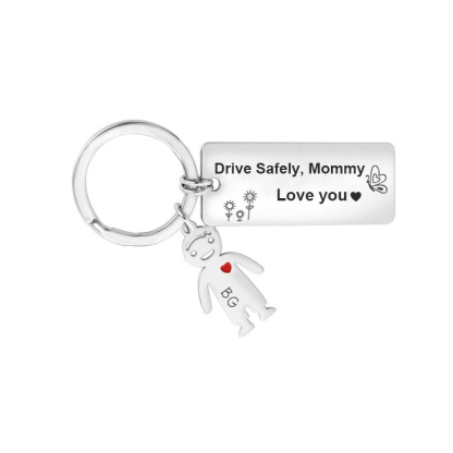 Personalised Kid Charm Keychain Engraved 1 Name Drive Safely Family Keychain-Jessemade AU