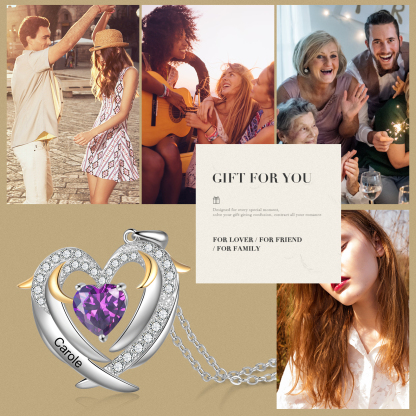 Personalised Heart Wings Necklace With 1 Birthstone Custom Names Necklace Gift For Her-Jessemade AU