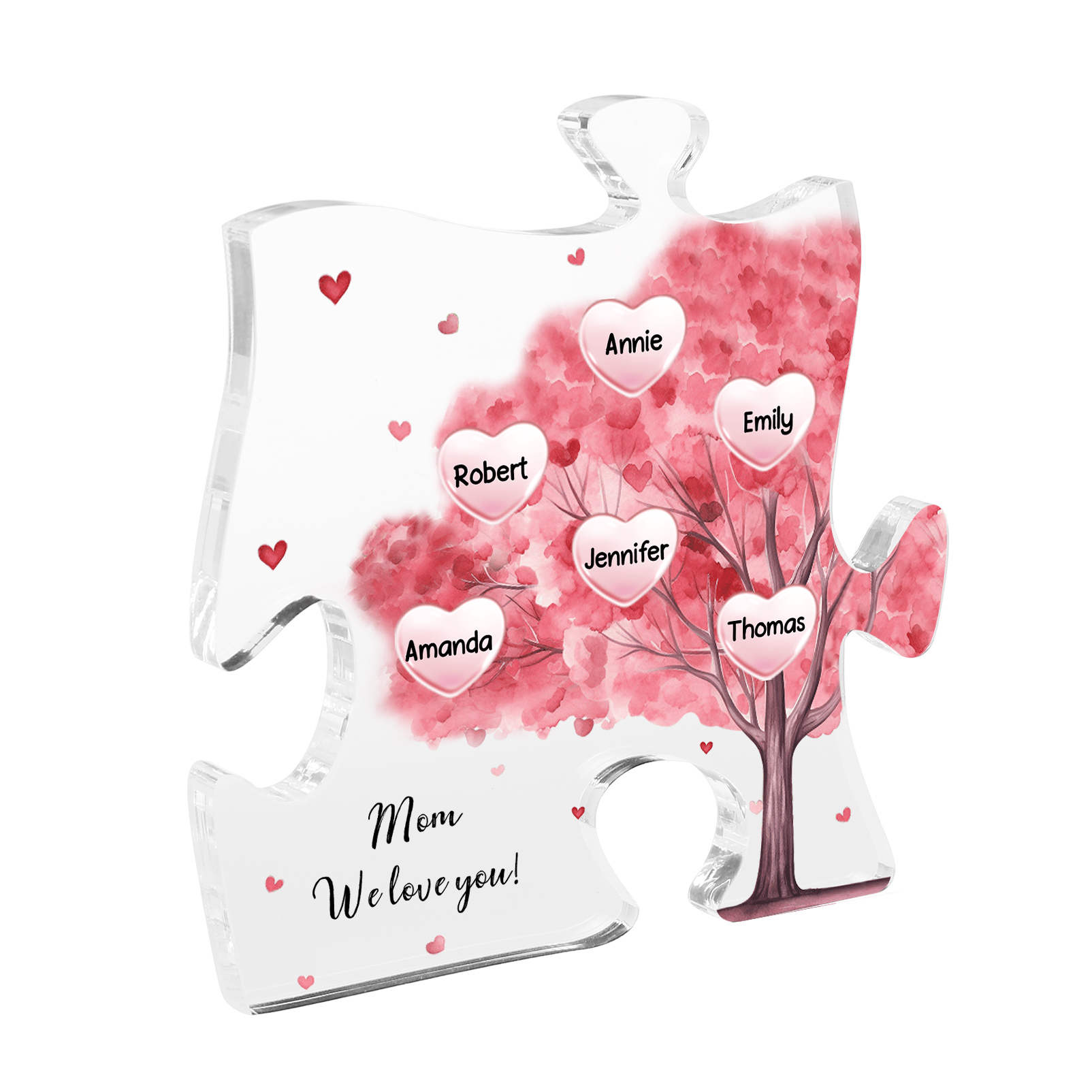 Personalised Acrylic Puzzle Plaque Custom 6 Names & 1 Text Pink Tree Family Ornament Gift for Mum/Nan-Jessemade AU