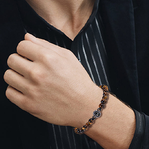 Tiger Eye Men's Bracelet Personalised Photo Projection Bracelet Black Gallstone Beads Warp Bracelet-Jessemade AU