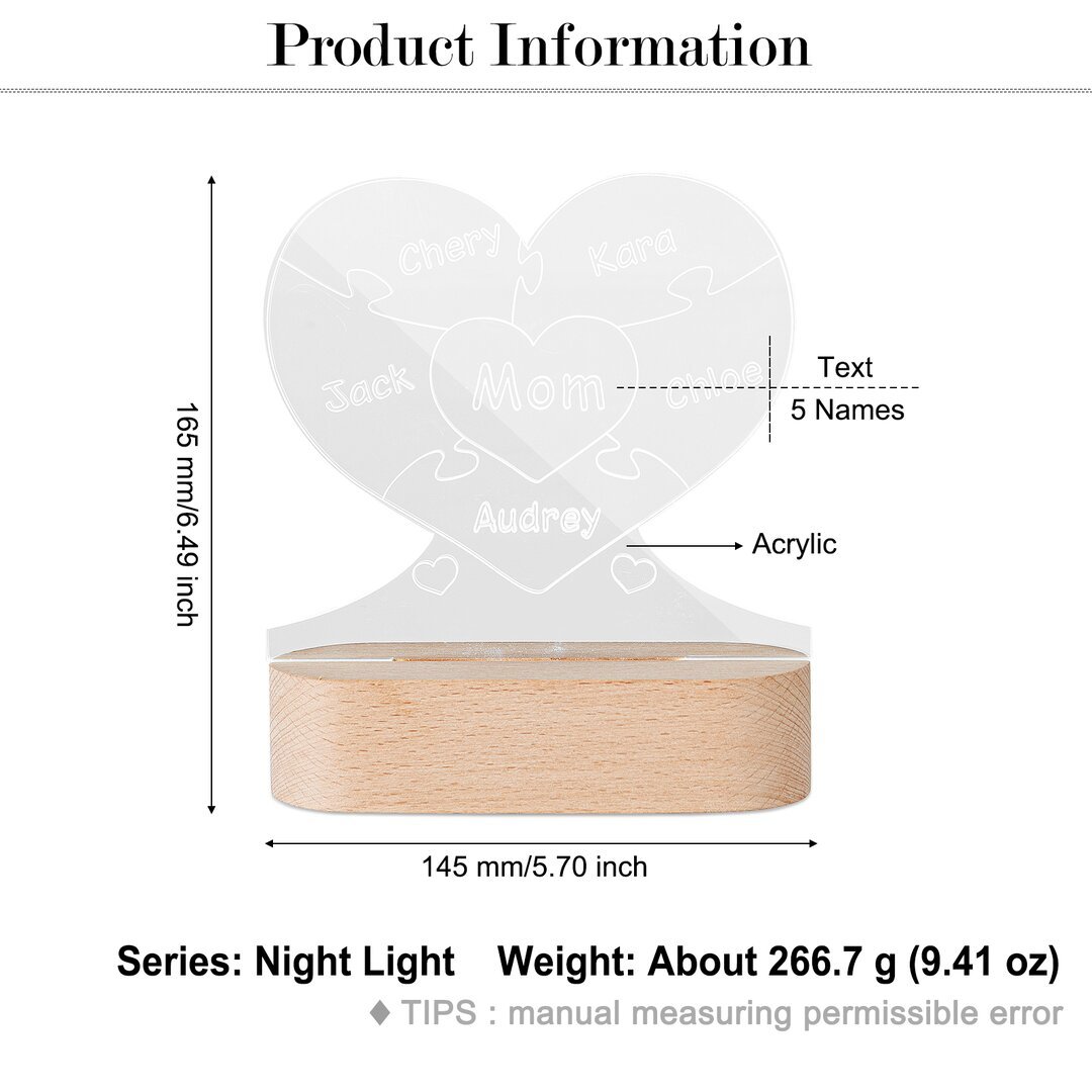 Custom Puzzle Night Light Engraved 5 Names Home Decoration Family Gifts-Jessemade AU
