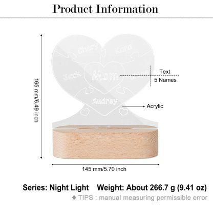 Custom Puzzle Night Light Engraved 5 Names Home Decoration Family Gifts-Jessemade AU