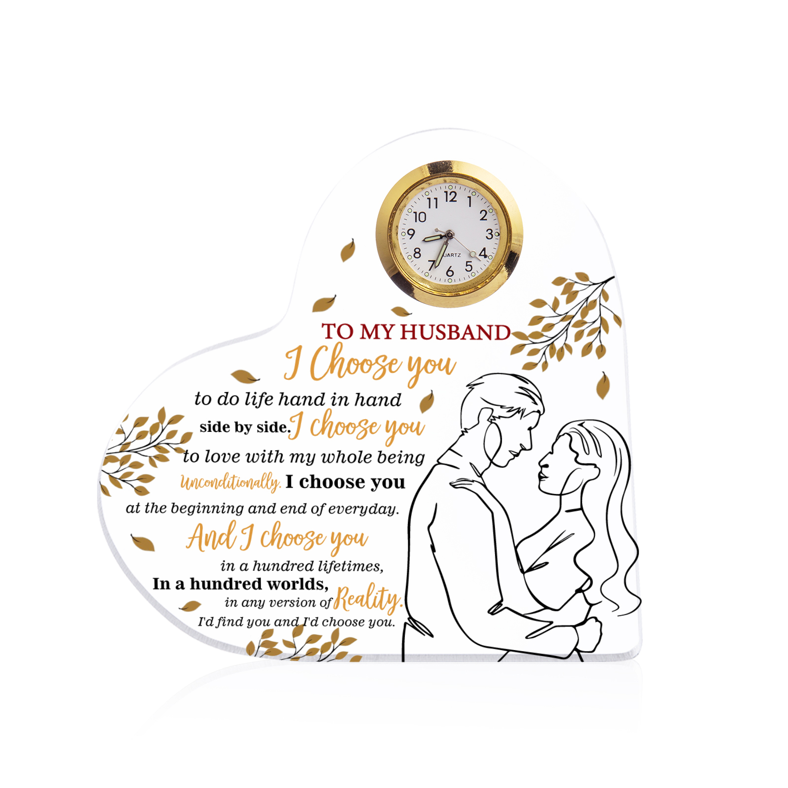 To My Husband Acrylic Heart Clock Keepsake Heart Sign - I choose you to do life hand in hand side by side-Jessemade AU