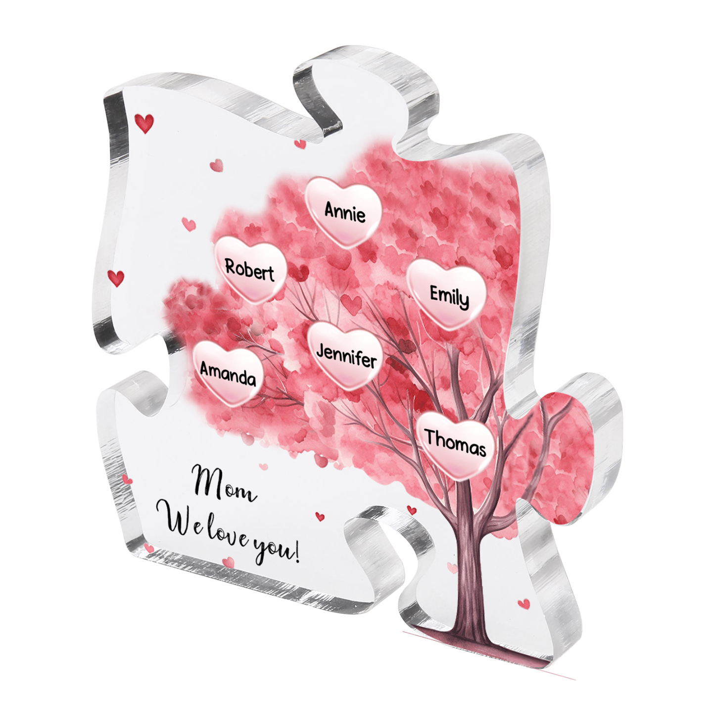 Personalised Acrylic Puzzle Plaque Custom 6 Names & 1 Text Pink Tree Family Ornament Gift for Mum/Nan-Jessemade AU