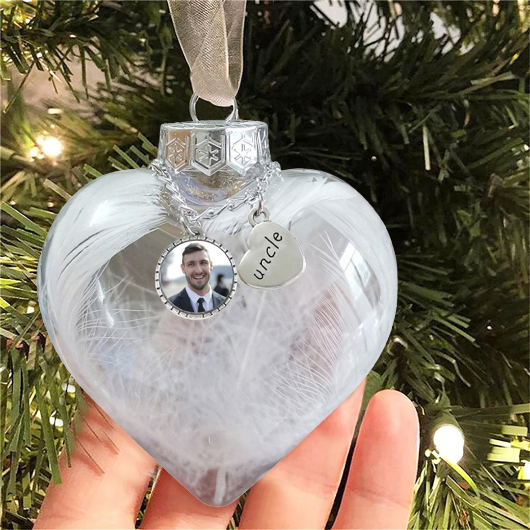 Personalised Christmas Heart Feather Ball Custom Photo Memorial Ornament-Jessemade AU