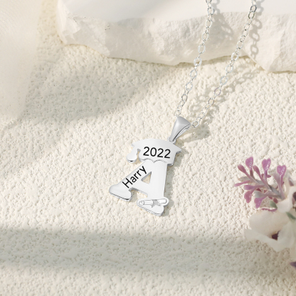 Personalised Letter Necklace with Bachelor Cap & Diploma-Jessemade AU