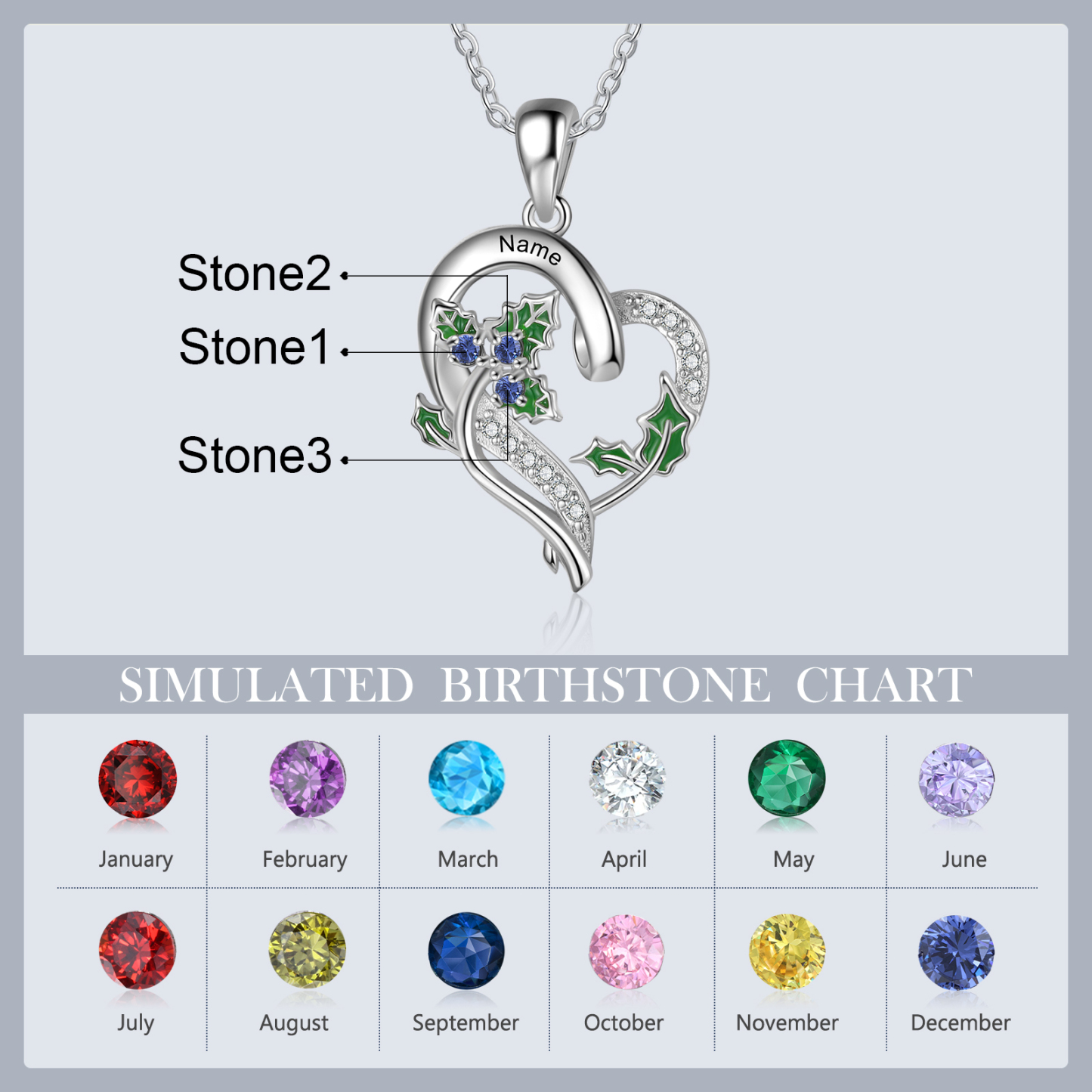 Personalised December  Birthflower Necklace With Birthstones Custom 1 Name Necklace For Her-Jessemade AU