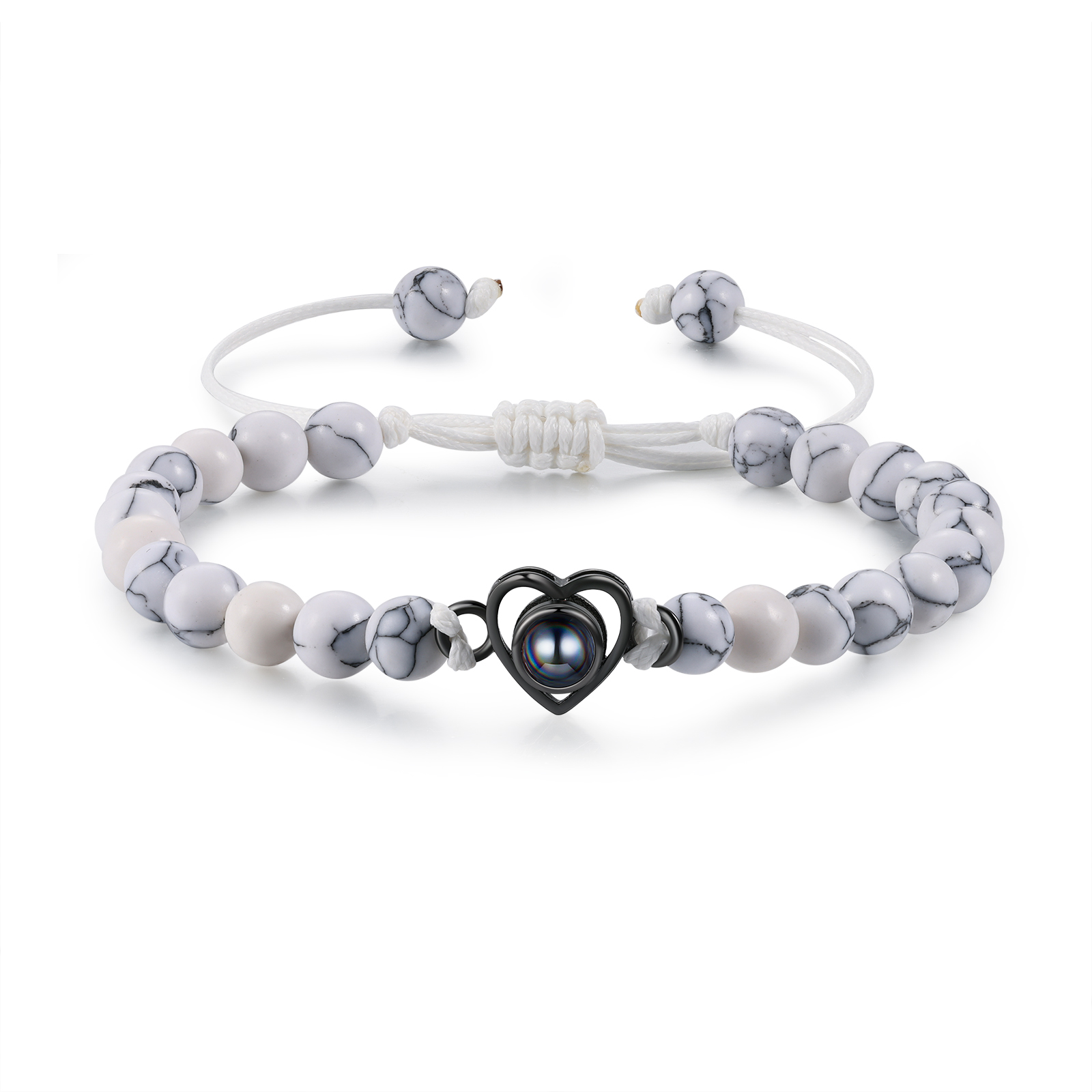 Personalised Projection Beaded Bracelet Customised Photo Bracelet White Adjustable Bracelet Personalised Gift for Couples-Jessemade AU