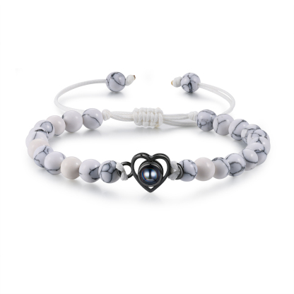 Personalised Projection Beaded Bracelet Customised Photo Bracelet White Adjustable Bracelet Personalised Gift for Couples-Jessemade AU