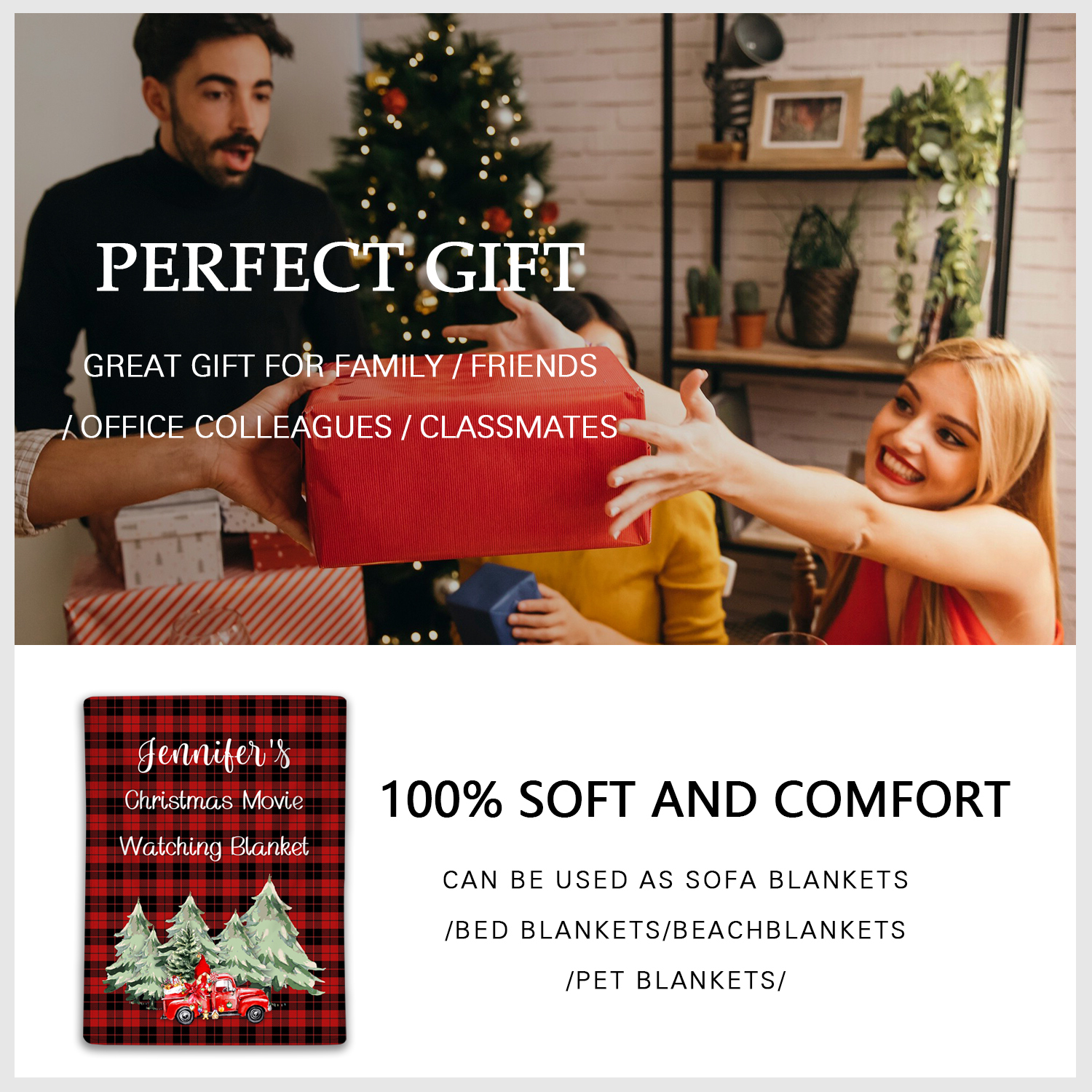 Personalised Christmas Movie Blanket Custom Name Blanket Christmas Gift for Family Friends - Christmas Movie Watching Blanket-Jessemade AU