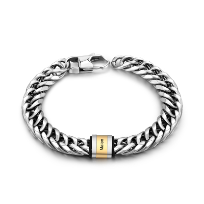 Personalised Cuban Chain Bracelet Custom 1 Name Bead Men's Bracelet