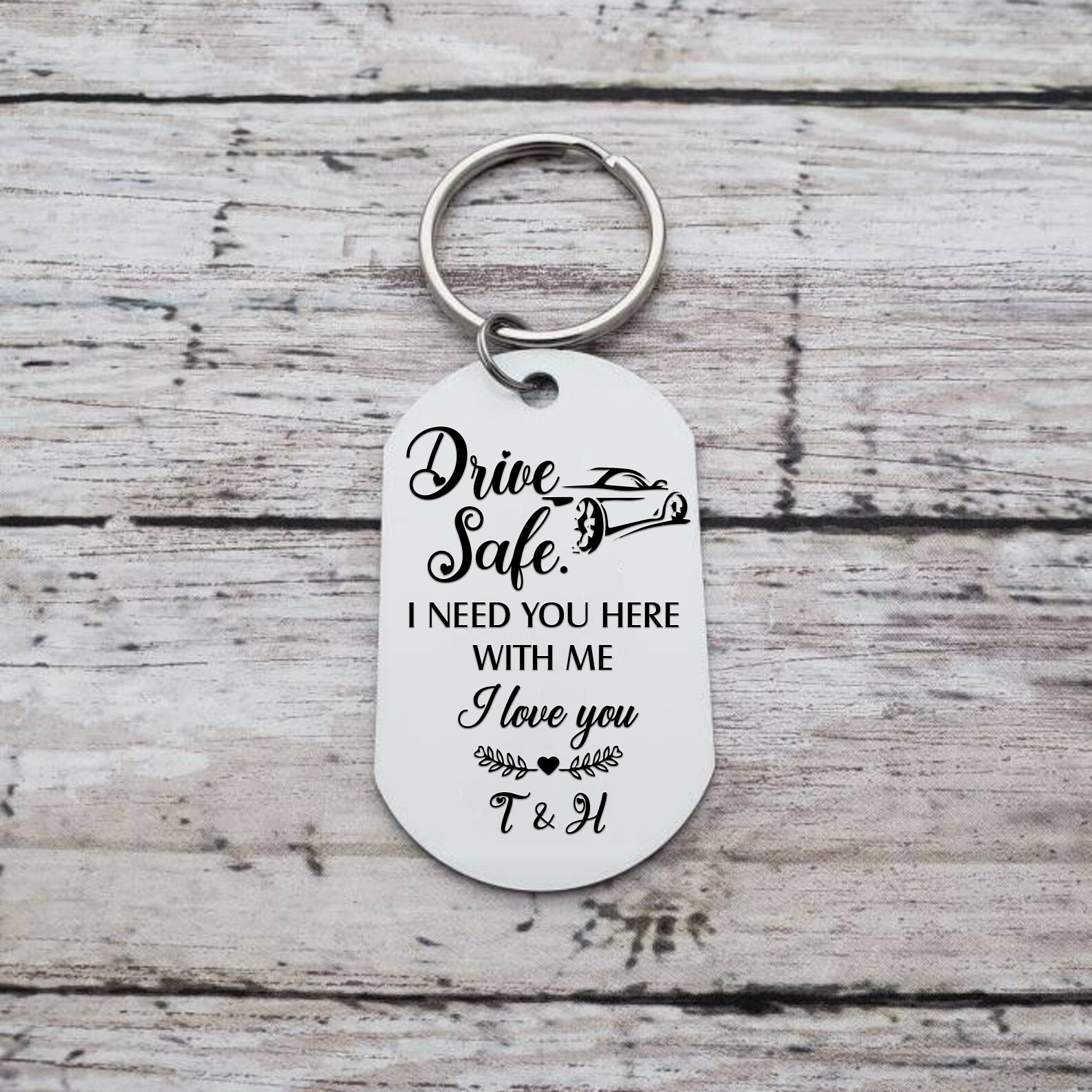 Personalised Couple Photo Keychain Custom 2 Letters Keyring “Drive Safe I Need You Here With Me” Valentine's Day Gift For Couples-Jessemade AU