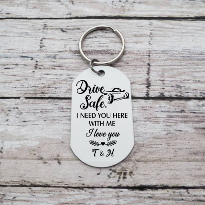 Personalised Couple Photo Keychain Custom 2 Letters Keyring “Drive Safe I Need You Here With Me” Valentine's Day Gift For Couples-Jessemade AU