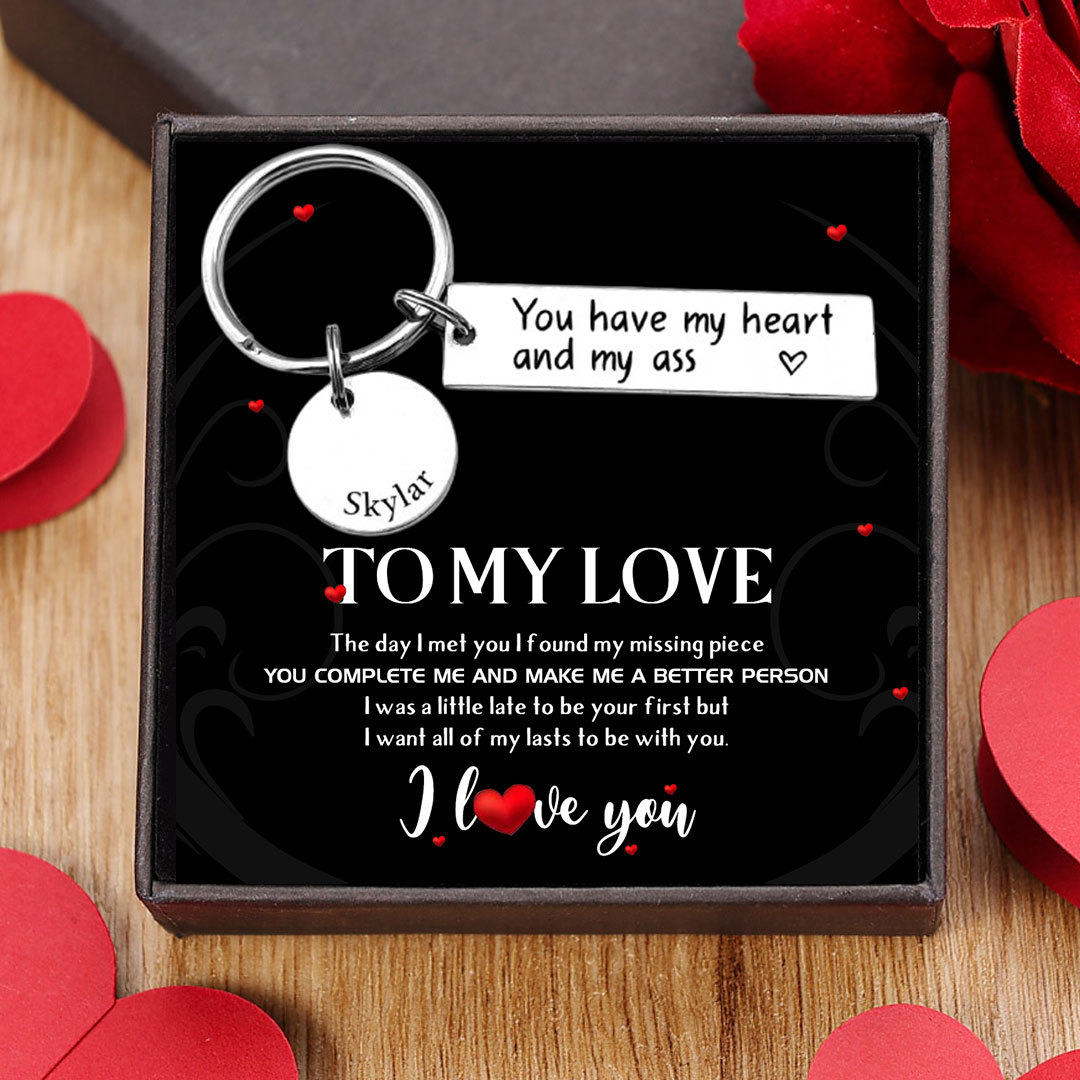 Personalised Couple Keychain Custom Name Keyring "You Have My Heart And My Ass" Valentine's Day Gifts for Couples-Jessemade AU
