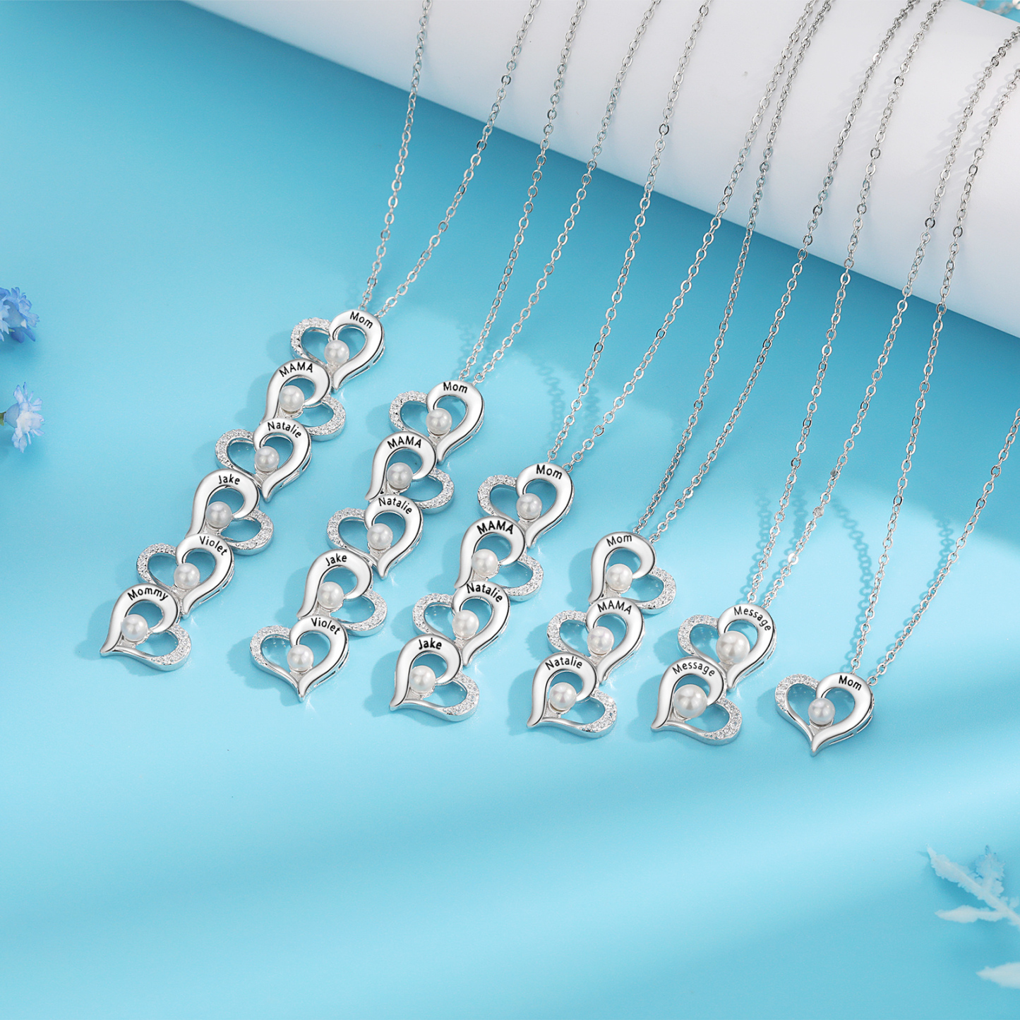 Custom Heart Necklace Engrave 4 Names Family Necklace-Jessemade AU