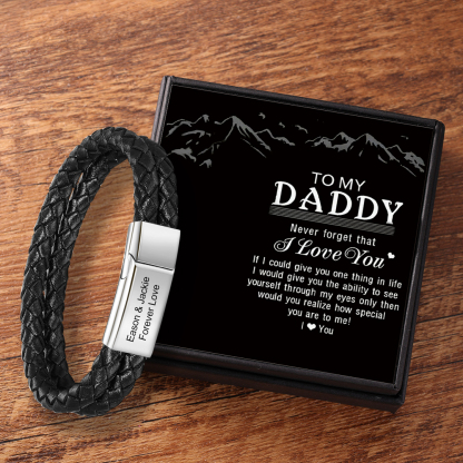 Men Leather Bracelet Engraved Bar Name Bracelet Gift For Him-Jessemade AU