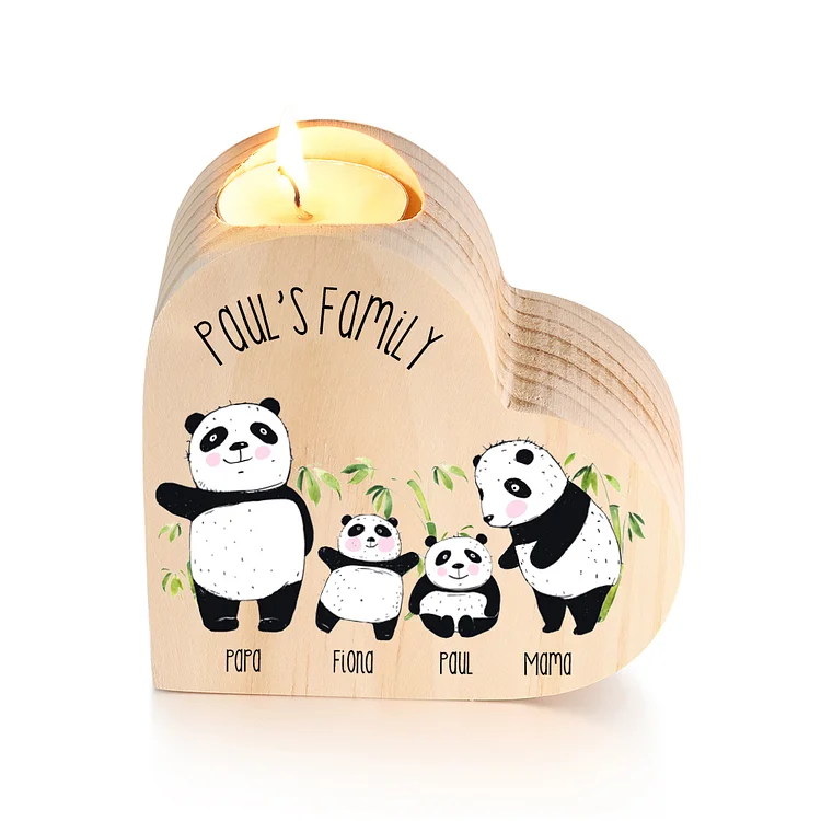 Family Panda Heart Candle Holder Personalised Wooden Candlestick Custom 4 Names-Jessemade AU