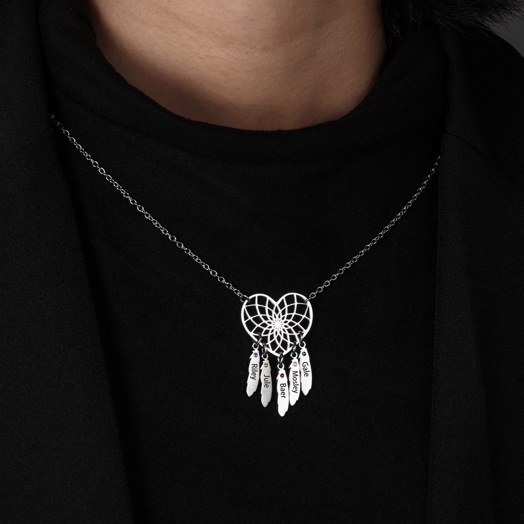 Personalised Dream Catcher Necklace With Birthstones Custom 4 Names Necklace Gifts For Her-Jessemade AU