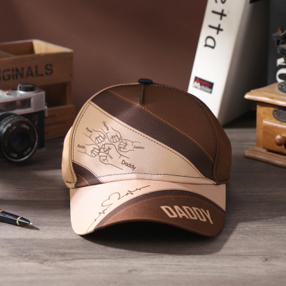 Personalised Fist Bump Classical Baseball Cap Custom 5 Names & 1 Text Snapback Adjustable Gift for Dad/Grandpa/Husband-Jessemade AU