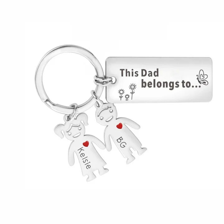 Personalised Family Keychain with 2 Kid Charms Engrave Names-Jessemade AU