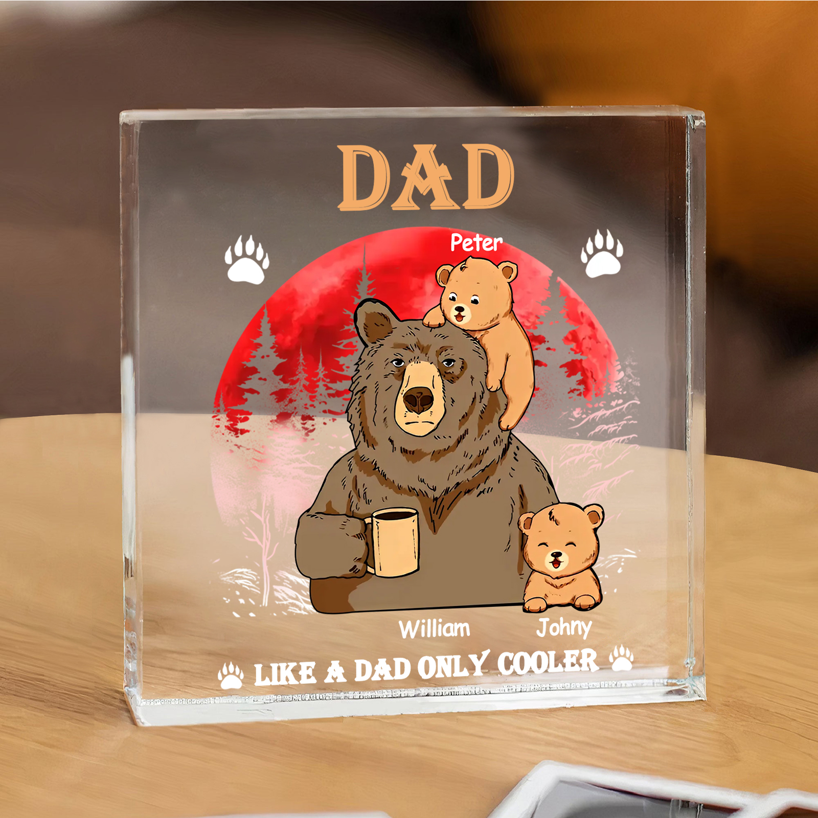 Personalised 3 Names Acrylic Square Keepsake Bear Family Rectangle Plaque Father's Day Gifts - Like A Dad Only Cooler-Jessemade AU
