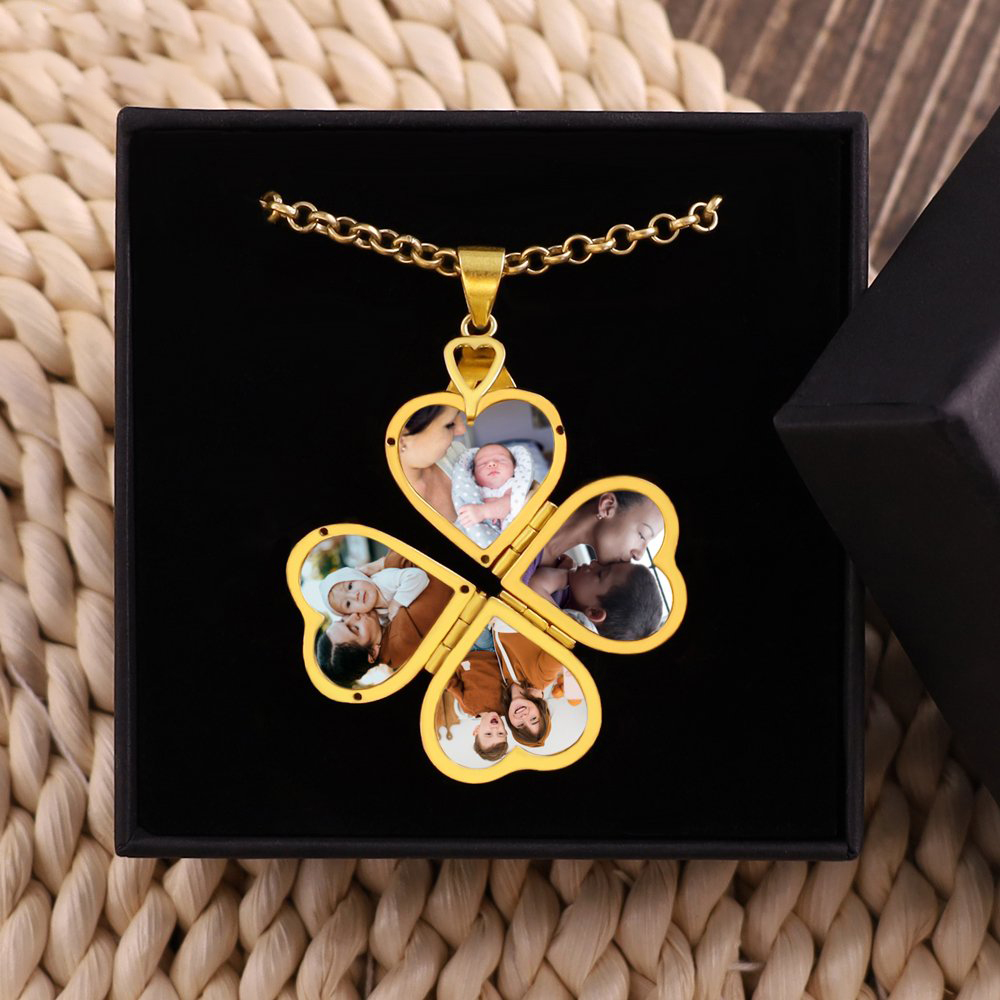 Personalised 4 Hearts Photo Locket Necklace Folding Vintage Locket Necklace Gifts for Her-Jessemade AU