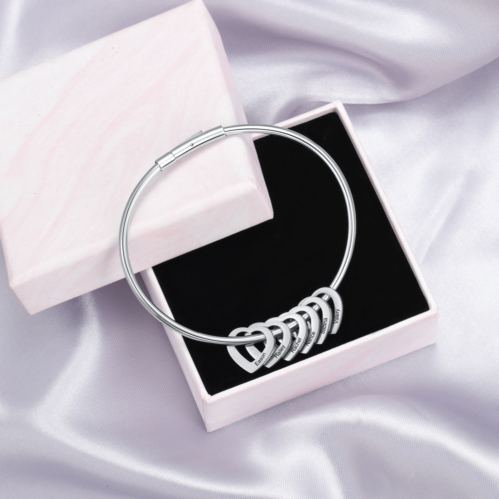 Personalised Love Bracelet with 5 Heart Charms Engraved 5 Names Bangle Bracelet Gift for Her-Jessemade AU