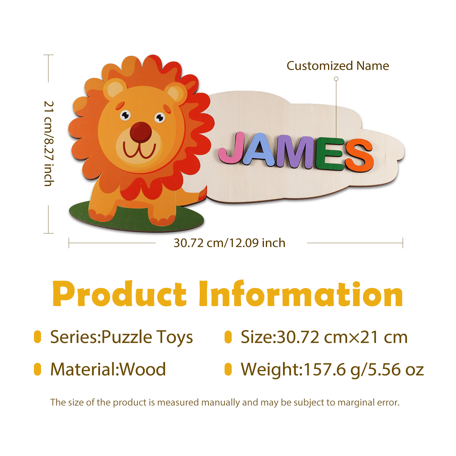 Customised Lion Kid's Wooden Name Puzzle Toy for Toddlers Early Learning Child Toy-Jessemade AU