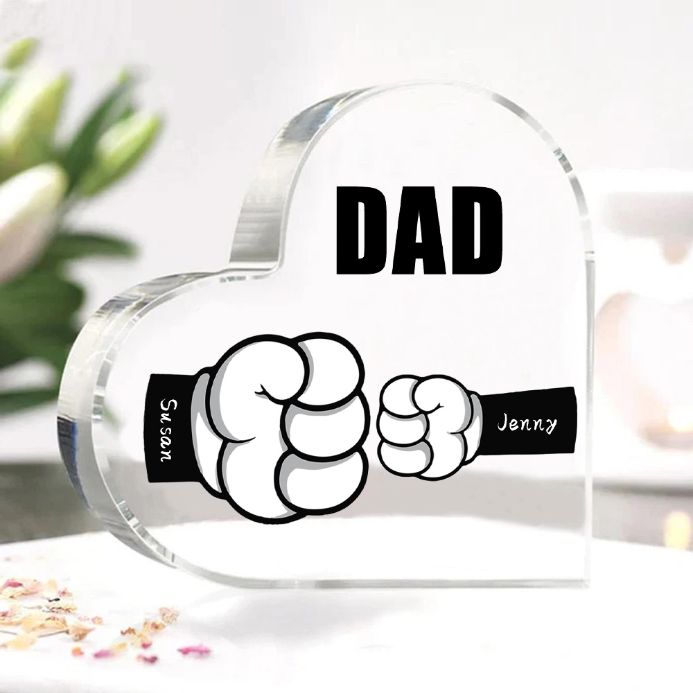 Personalised Acrylic Heart Keepsake Custom 2 Names & 1 Text Fist Bump Ornaments Gifts for Dad/Grandpa-Jessemade AU