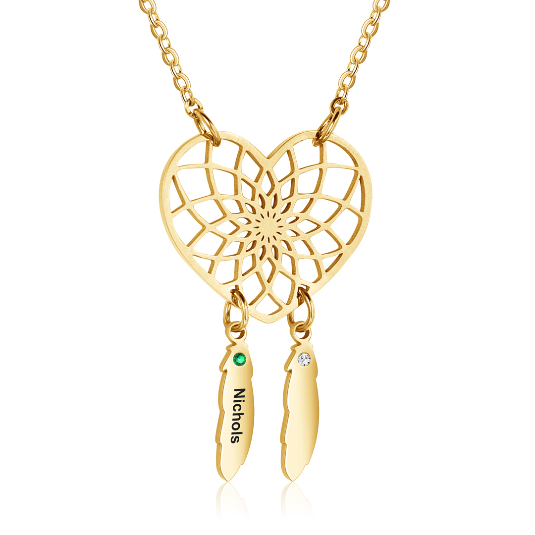 Personalised Dream Catcher Necklace With Birthstones Custom 1 Name Necklace Gifts For Her-Jessemade AU