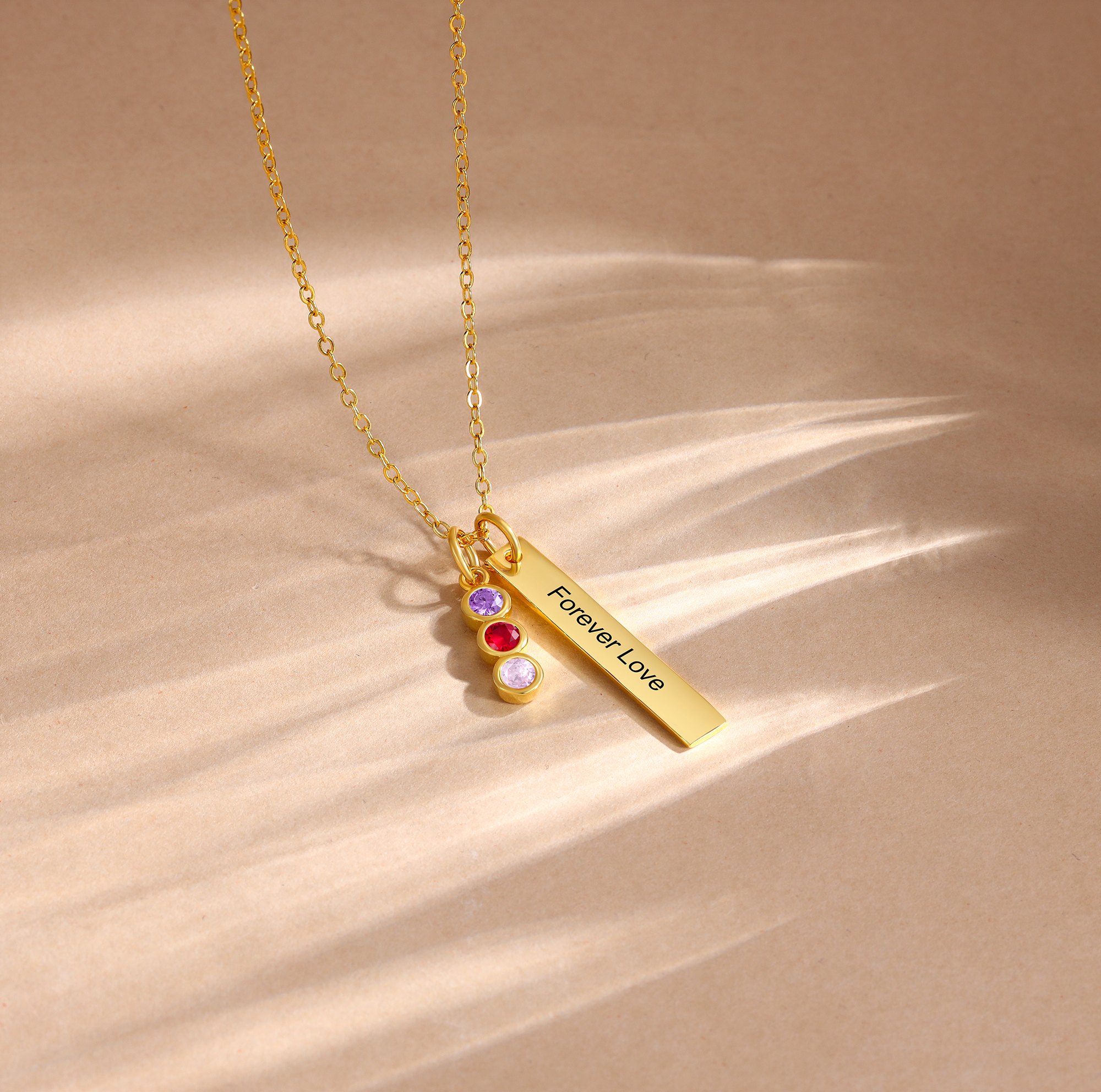 Personalised Bar Pendant Necklace Custom 3 Birthstones & 1 Text Necklace Birthday Gift for Her-Jessemade AU