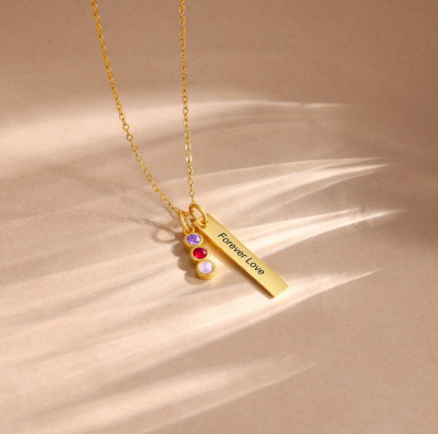 Personalised Bar Pendant Necklace Custom 3 Birthstones & 1 Text Necklace Birthday Gift for Her-Jessemade AU