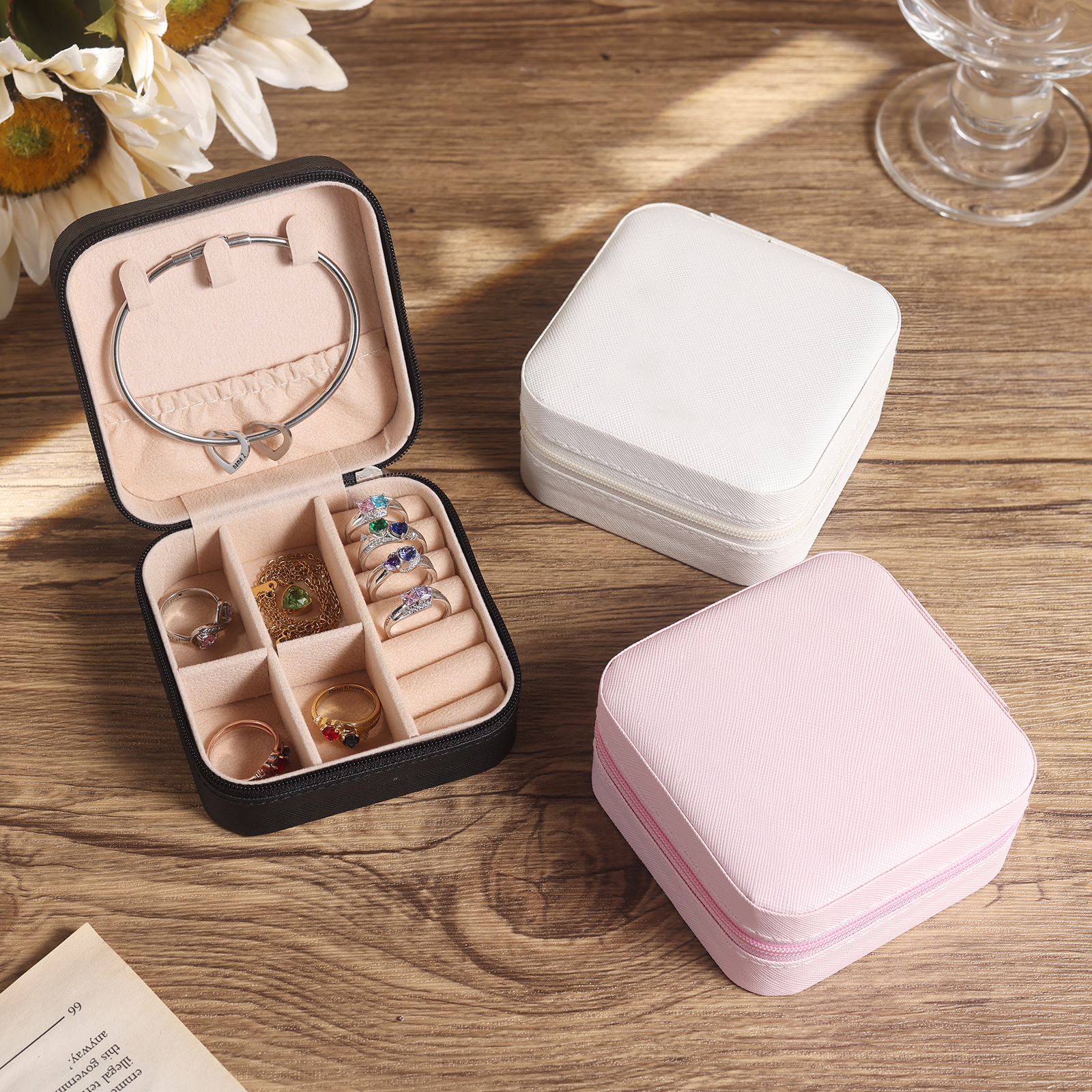 Jewelry Storage Box Gift Box Pink/White/Black Travel Jewelry Box Gifts for Women Girls-Jessemade AU