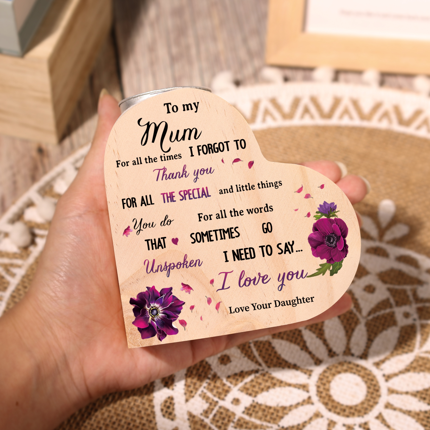 To My Mum Wooden Heart Candle Holder "I need to say I love you"-Jessemade AU