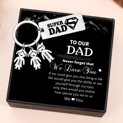 Father's Day Gift Personalised Super Dad Keychain Engraved 2 Kid Charms-Jessemade AU
