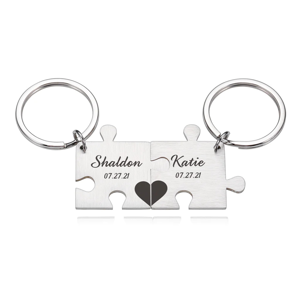 Puzzle Keychain Set Personalised 2 Names & Date Interlocking Keychain for Couple-Jessemade AU