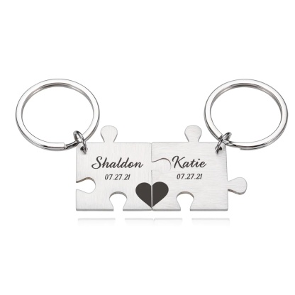 Puzzle Keychain Set Personalised 2 Names & Date Interlocking Keychain for Couple-Jessemade AU