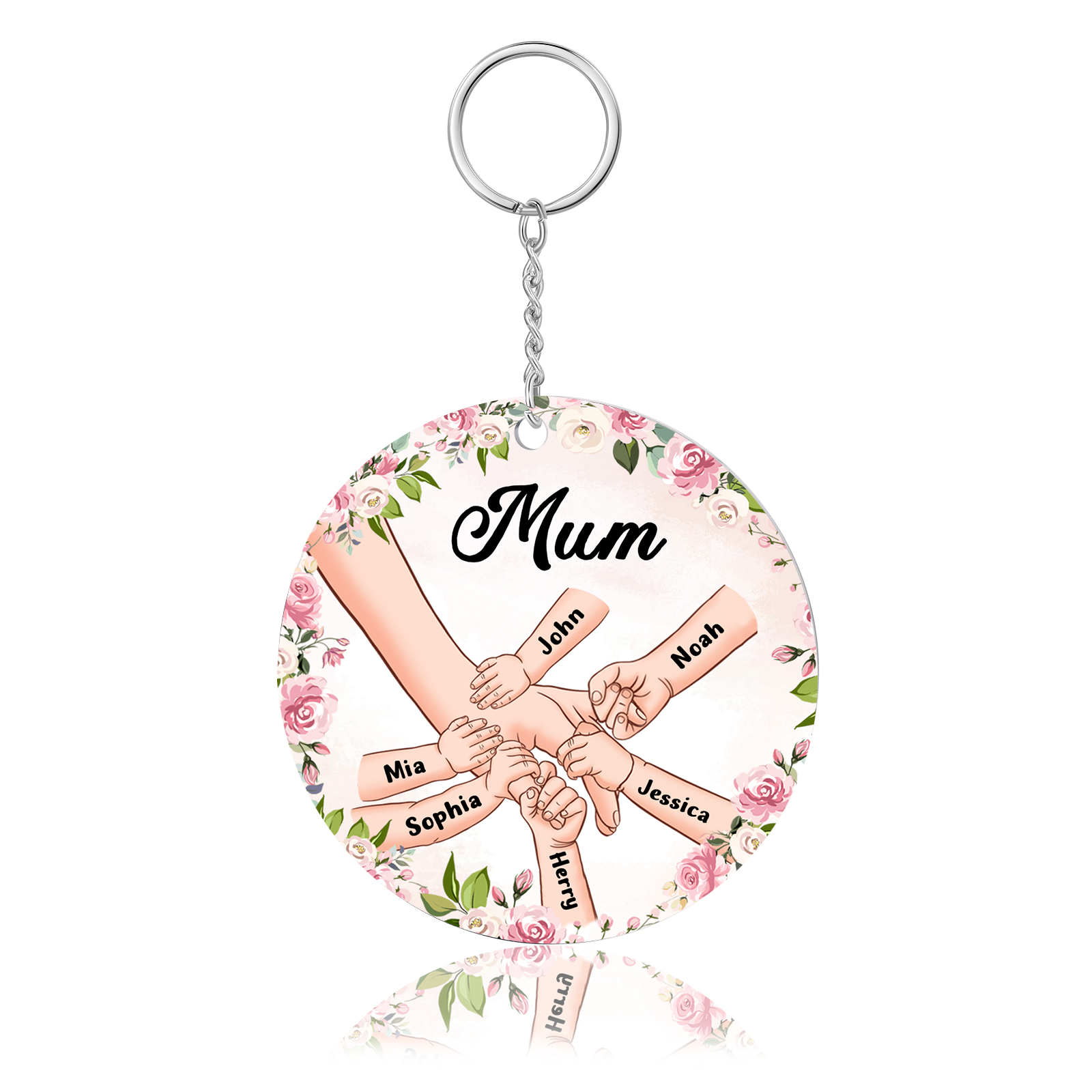 6 Names - Personalised Acrylic Keychain Custom 1 Text Holding Hands Family Hanging Ornaments Gift for Mum/Grandma-Jessemade AU