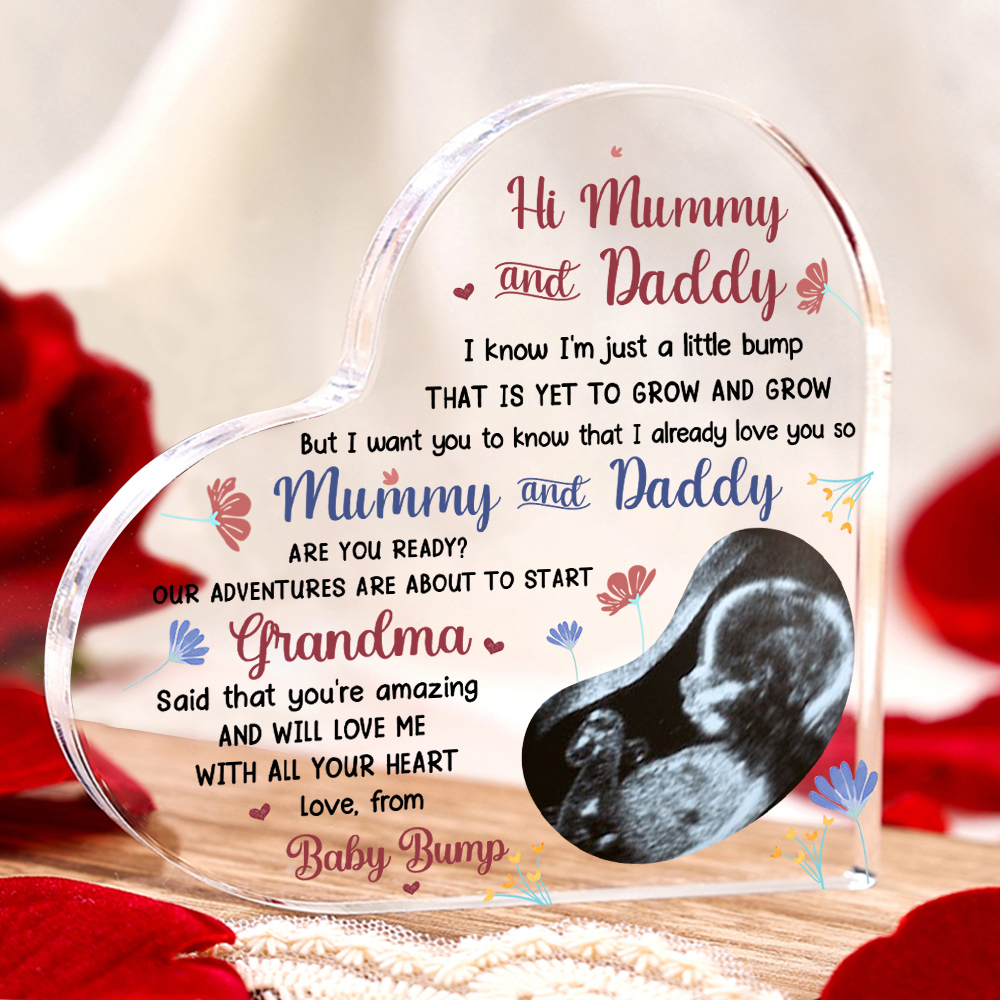 Personalised Photo Acrylic Heart Keepsake Ornaments Gifts for Mummy/Mommy/Daddy -  I Know I'm Just a Little Bump That Is Yet to Grow and Grow-Jessemade AU