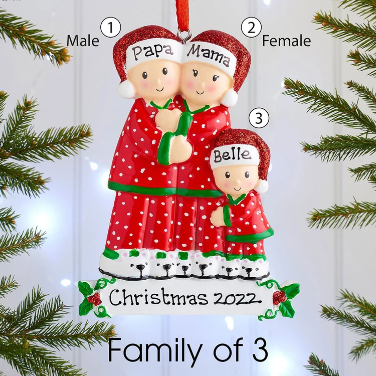 Pajamas Christmas Ornament Custom 3 Names Hanging Ornament Gifts For Family-Jessemade AU