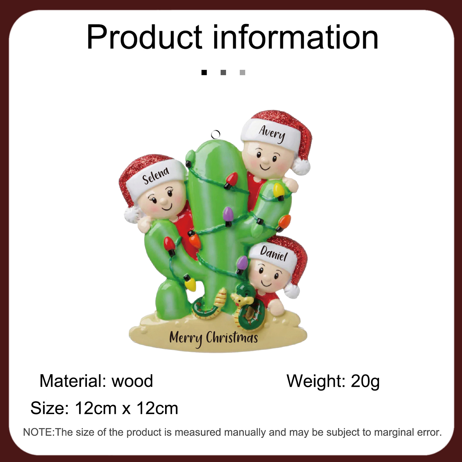 3 Names - Personalised Cactus Ornament Customised Name & Text Christmas Tree Wooden Decor Gift for Family and Friends-Jessemade AU