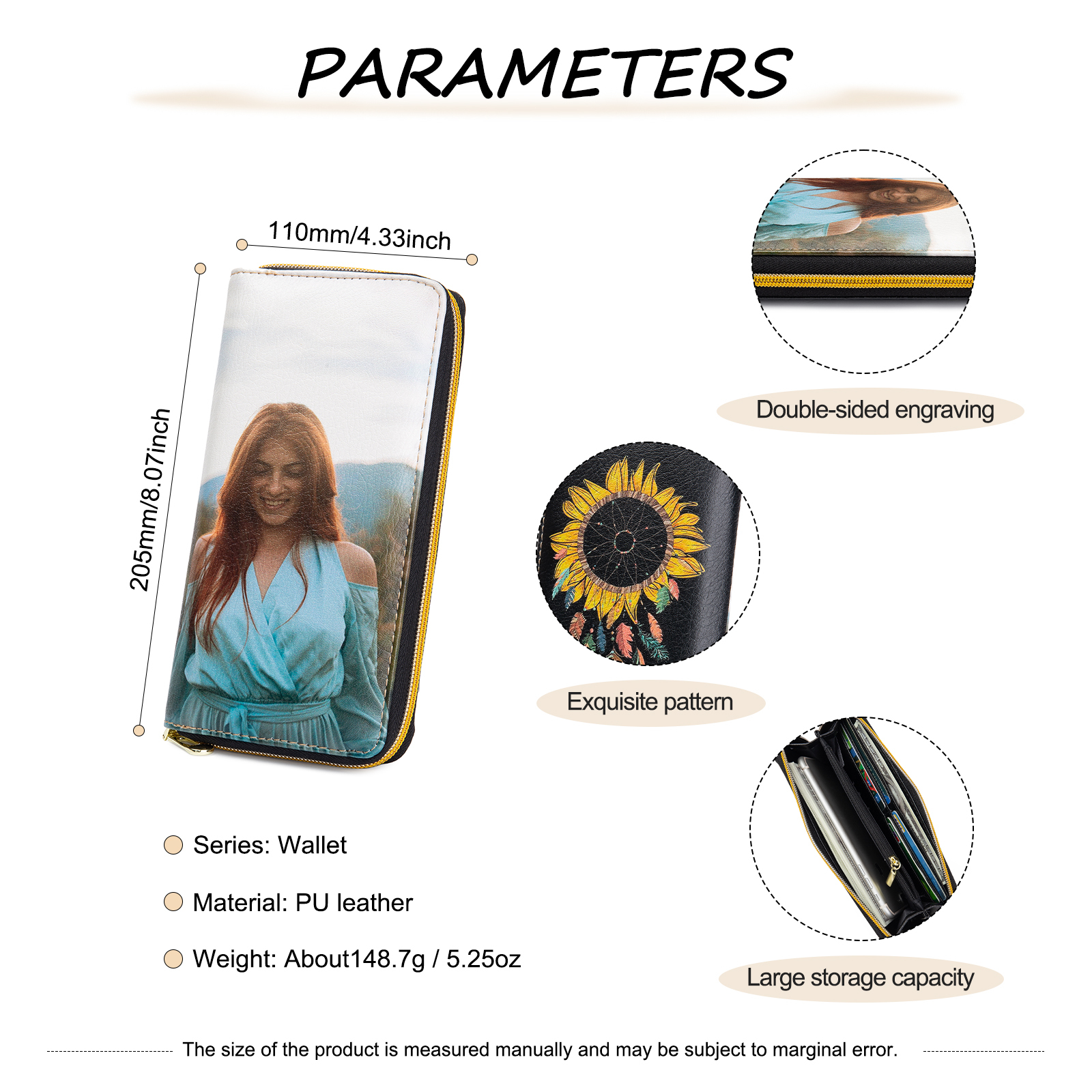 Long Purse Personalised Dream Catcher Leather Wallet Engraved 1 Photo Zip Wallet Gifts for Her-Jessemade AU