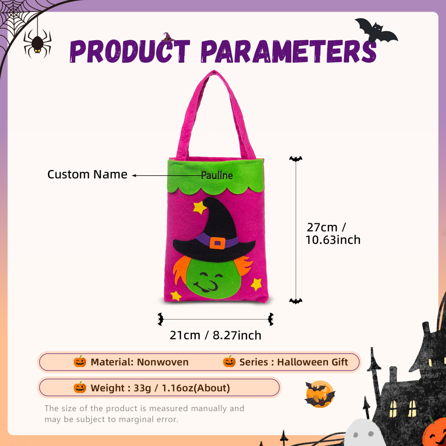 Personalised Halloween Tote Bags Custom 1 Name Tote Bag Halloween Candy Bag for Kids-Jessemade AU