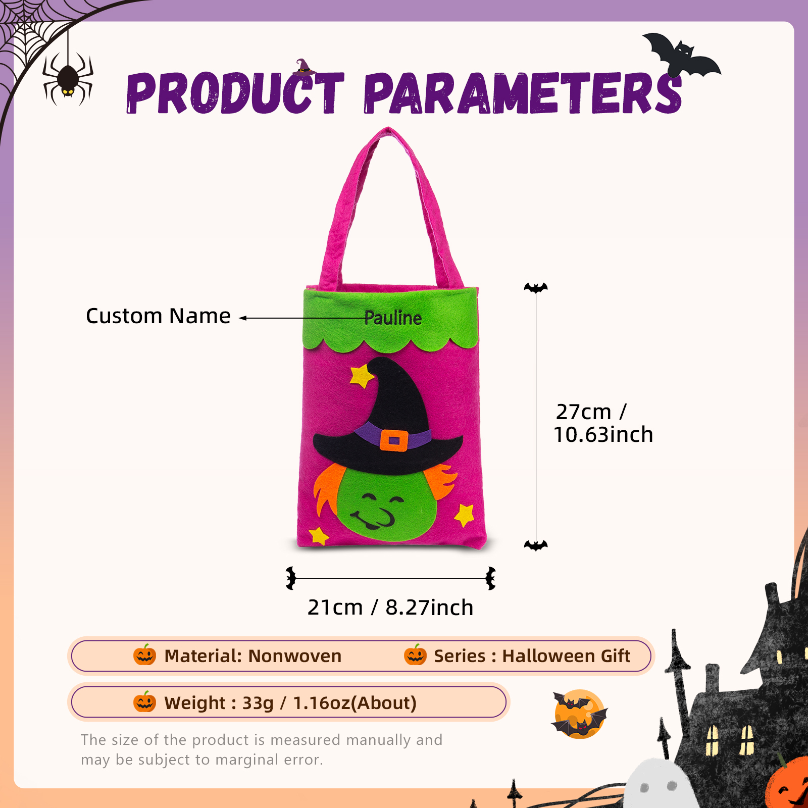 Personalised Halloween Tote Bags Custom 1 Name Tote Bag Halloween Candy Bag for Kids-Jessemade AU