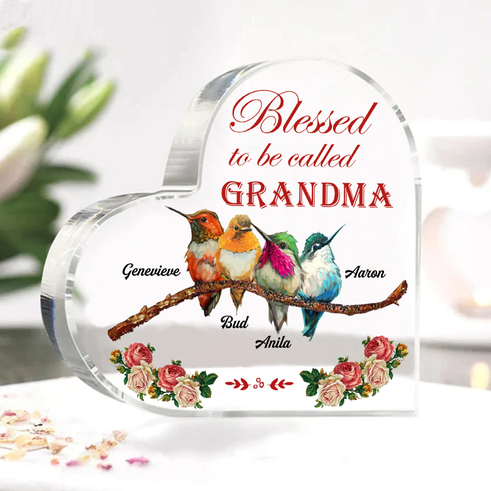 Acrylic Heart Keepsake Custom 5 Names Birds Decor Personalised Gifts for Grandma Mum-Jessemade AU
