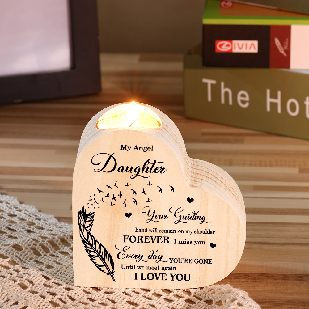 My Angel Daughter Wooden Heart Candle Holder Memorial Candlesticks "Until we meet again"-Jessemade AU