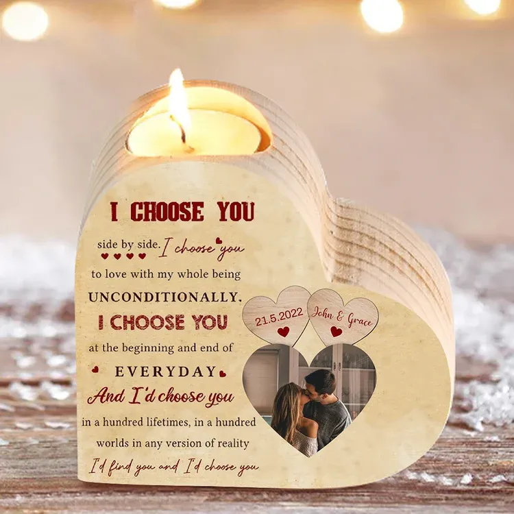 Personalised Couple Heart Candle Holder I Choose You Wooden Candlesticks Valentines Gift-Jessemade AU